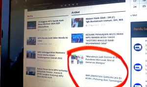 Dua artikel di situs MPU Banda Aceh yang diduga disusupi link judi online. Foto: Line1.News/Sha