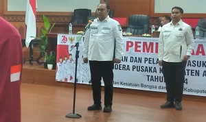 Sekretaris Daerah Aceh Jaya Teuku Reza Fahlevi membuka Latihan Pemusatan Pasukan Pengibar Bendera Pusaka Tahun 2024 di Aula Setdakab Aceh Jaya pada Rabu, 17 Juli 2024. Foto: acehjayakab.go.id