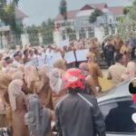 Ratusan tenaga honorer Aceh Utara melakukan unjuk rasa damai di depan Kantor Bupati Aceh Utara, Landing, Kecamatan Lhoksukon, Senin, 13 Januari 2025. Foto: Tiktok @junsrius