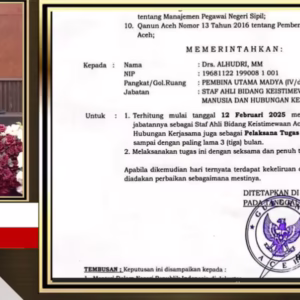Ketua DPRA Zulfadhli dan surat penunjukan Alhudri sebagai Plt Sekda Aceh