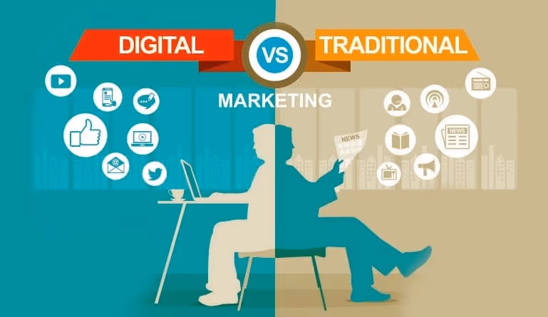 Ilustrasi media digital vs tradisional