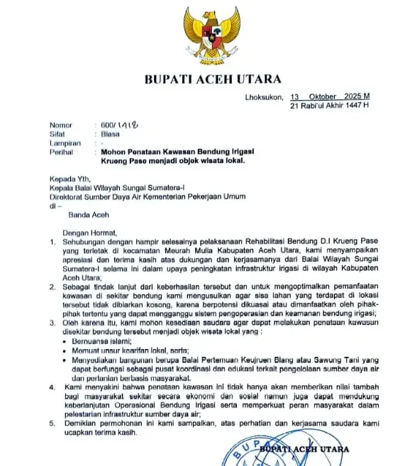 Surat Bupati Aceh Utara kepada Kepala BBWS I