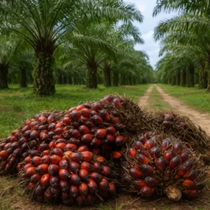 Ilustrasi tanda buah sawit dan perkebunan kelapa sawit ChatGPT Image