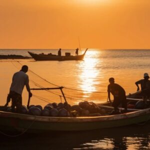 Ilustrasi nelayan mencari ikan
